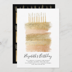 Cake Party Invite Gold Sparkly Girls 10th Birthday