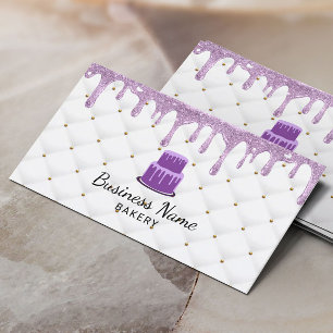 Cake Pastry Chef Purple Drip Icing Luxury Bakery Business Card