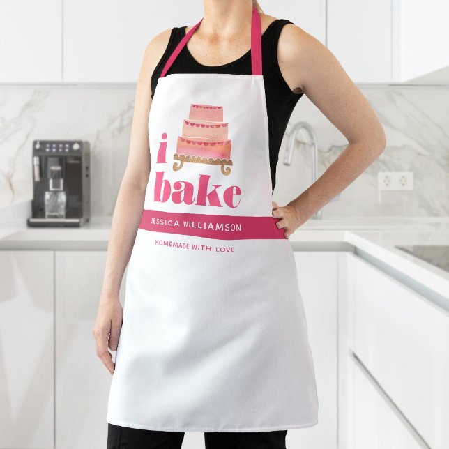Cake Pink Orange Gold Bake Modern Bold Typography Apron (Creator Uploaded)