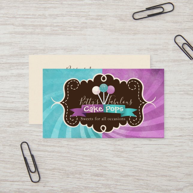 Cake Pop Bakery Design Business Card (Front/Back In Situ)