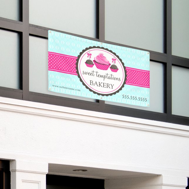 Cake Pops and Cupcake Turquoise Pink Banner (Outside Building)