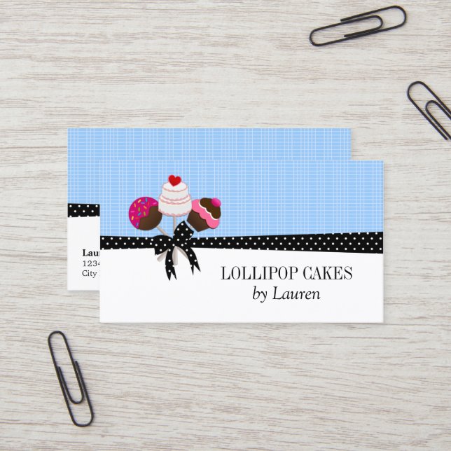 Cake Pops Blue Business Card (Front/Back In Situ)