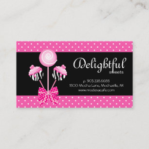 Cake Pops Business Card Bakery Dots Retro Black