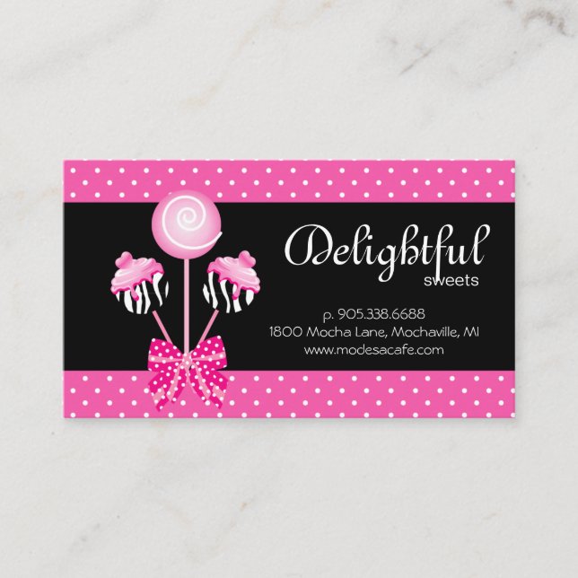 Cake Pops Business Card Bakery Dots Retro Black (Front)