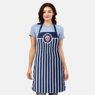 Cake Pops Curved Text Navy Blue Stripes Bakery Apron