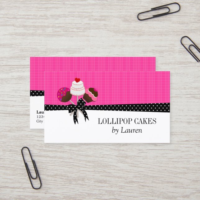 Cake Pops Hot Pink Business Card (Front/Back In Situ)
