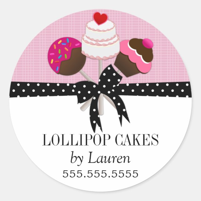 Cake Pops Pink Bakery Box Seals (Front)