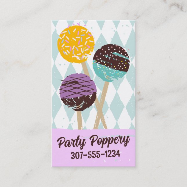 Cake pops wedding event baking bakery purple business card (Front)