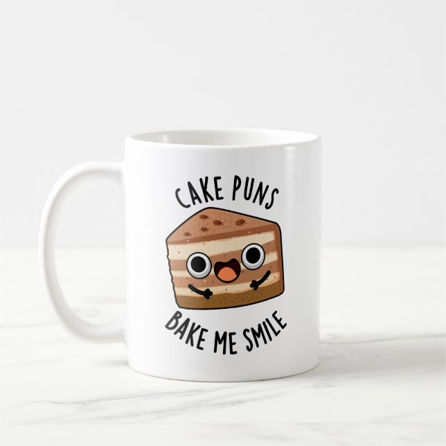 Cake Puns Bake Me Smile Funny Food Pun  Coffee Mug (Left)