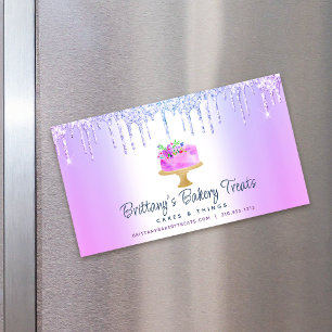 Cake Purple Ombre Glitter Drips Bakery Pastry Chef Magnetic Business Card