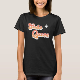 Cake Queen Pink Coral Text Crown Cute Cook T-Shirt