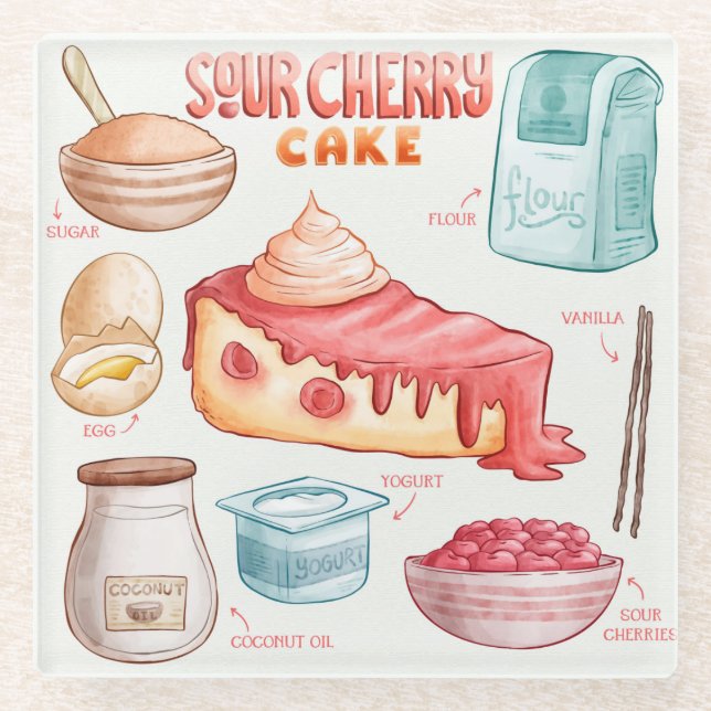 Cake Recipe Glass Coaster (Front)