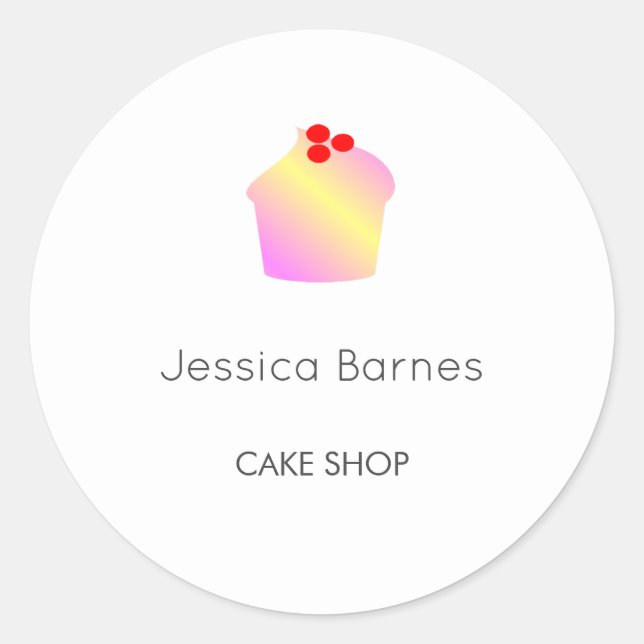 Cake shop cupcake silhouette white classic round sticker (Front)