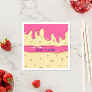 Cake slice cartoon kids birthday party pink napkin
