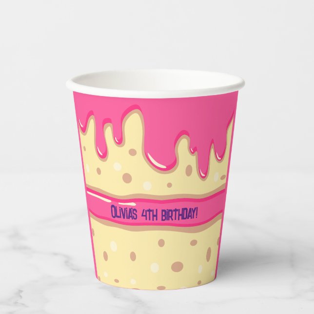 Cake slice cartoon sweet kids birthday party paper cups (Front)