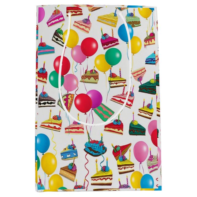 " CAKE SLICES AND BALLOONS " MEDIUM GIFT BAG (Front)