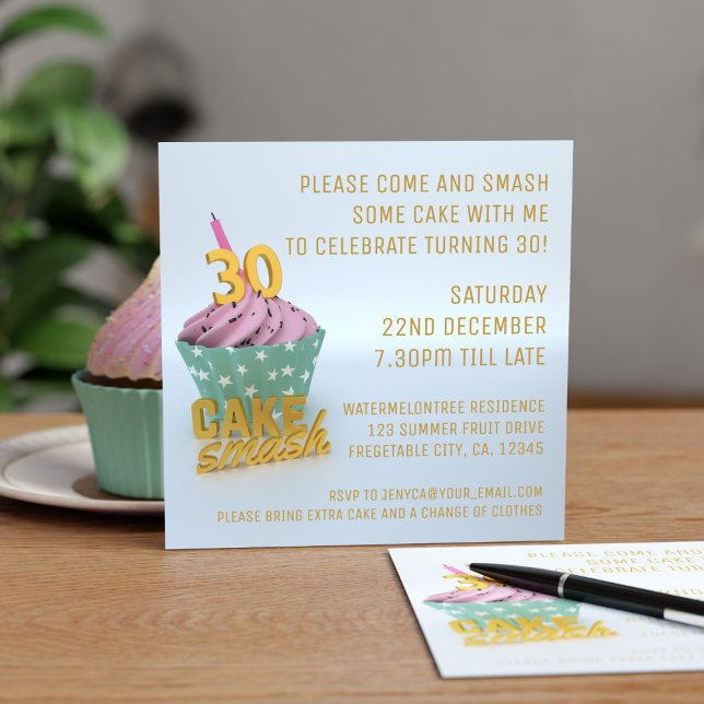 Cake Smash Party 30th Birthday Invitation (If you can't smash a cake when you're 30 - when else can you? Just add your party details)