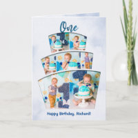 Cake Smash Photo Collage Boy First Birthday Card