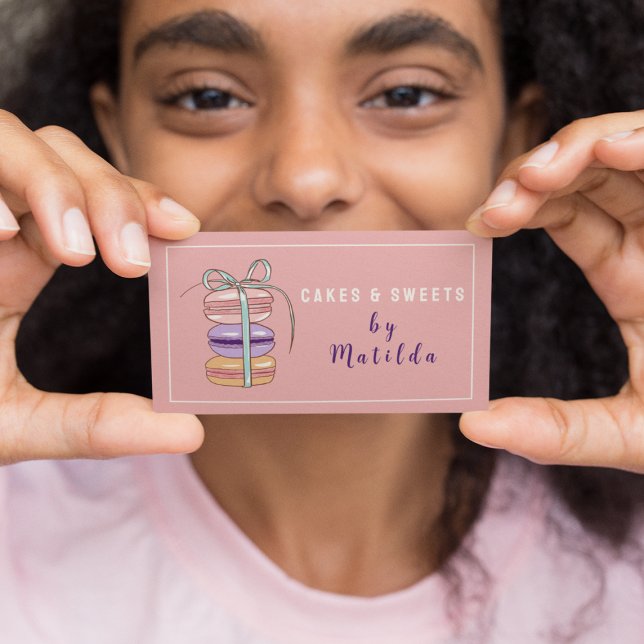 Cake & Sweets Chef Baked Goods Macaroon Pink Business Card (Creator Uploaded)