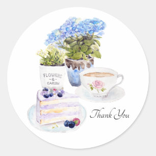 cake tea and flowers classic round sticker