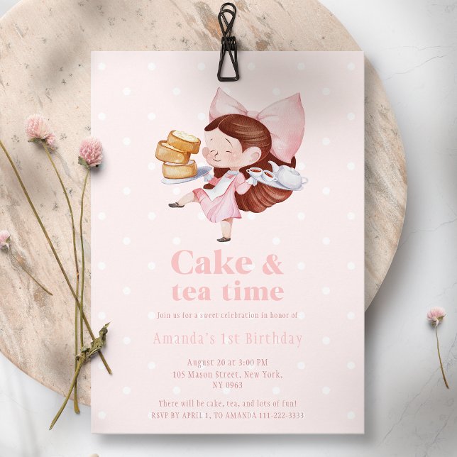 Cake & Tea Time – Sweet 1st Birthday Invitation (Creator Uploaded)