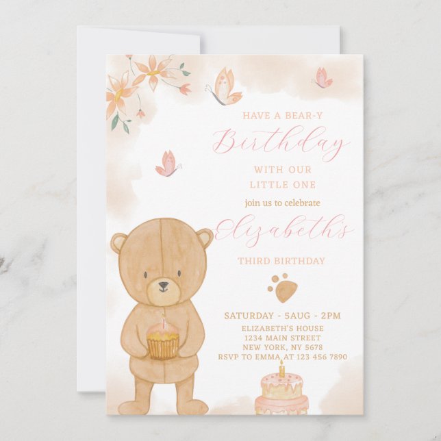 Cake Teddy Birthday Invitation (Front)