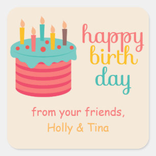 Cake with candles Birthday Wishes Square Sticker
