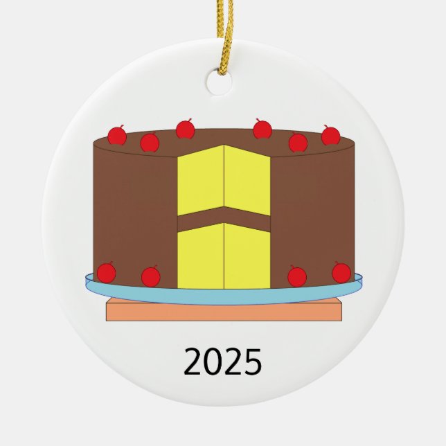 Cake with Cherries Ceramic Ornament (Front)