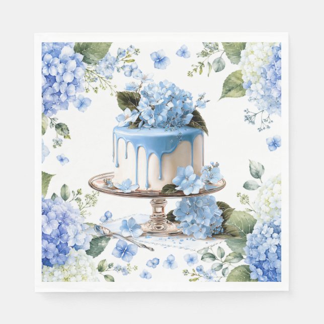 Cake with  Hydrangea Flowers Napkin (Front)