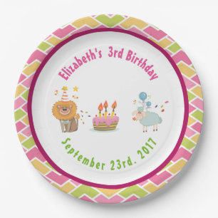 Cake with Party Lion and Balloon Birthday Paper Plate