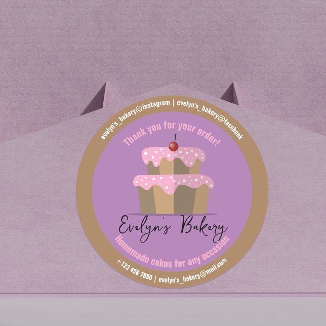 Cake With Pink Frosting Cherry Homemade Bakery  Classic Round Sticker (Creator Uploaded)