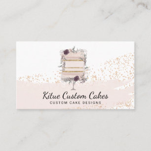 Cake with Rose Gold Glitter Flowers for Baker Business Card