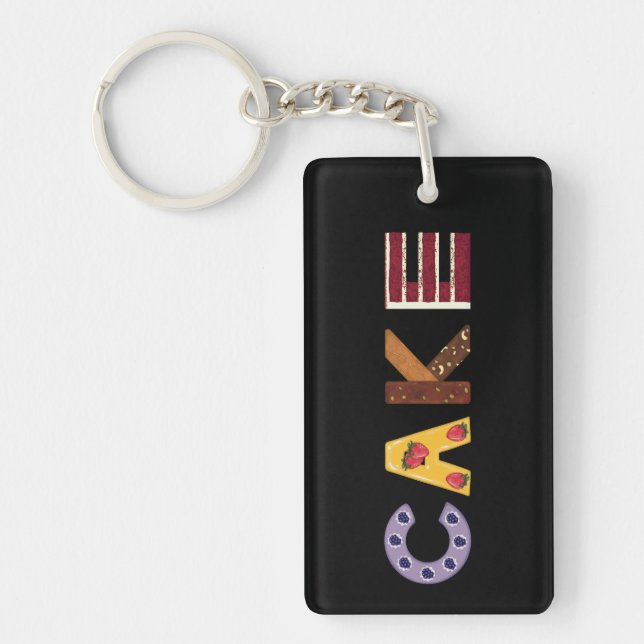 Cake word made out of pastries, layered and bar ca key ring (Front)