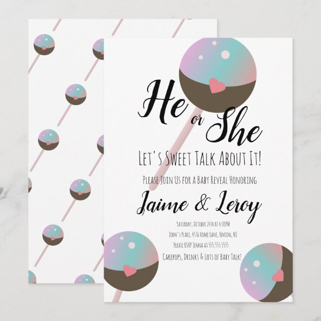Cakepop Gender Reveal He or She  Invitation (Front/Back)