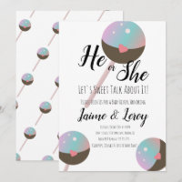 Cakepop Gender Reveal He or She  Invitation