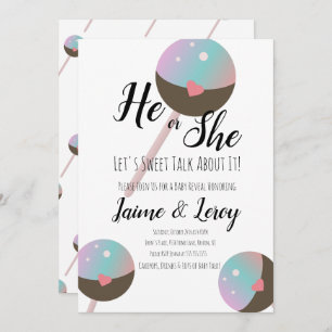 Cakepop Gender Reveal He or She  Invitation