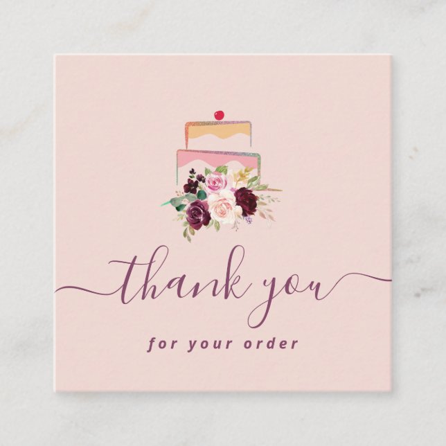 cakery floral thank your for your order square business card (Front)