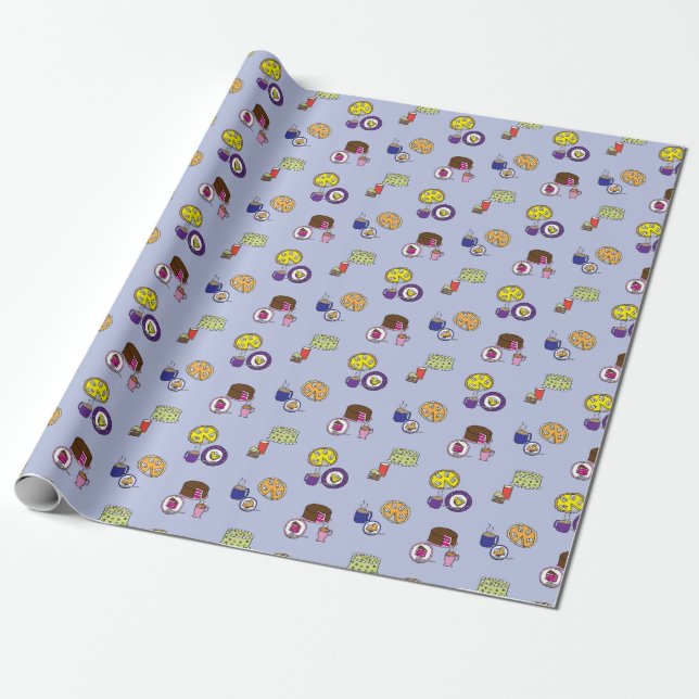 Cakes and pies with coffee and tea wrapping paper (Unrolled)