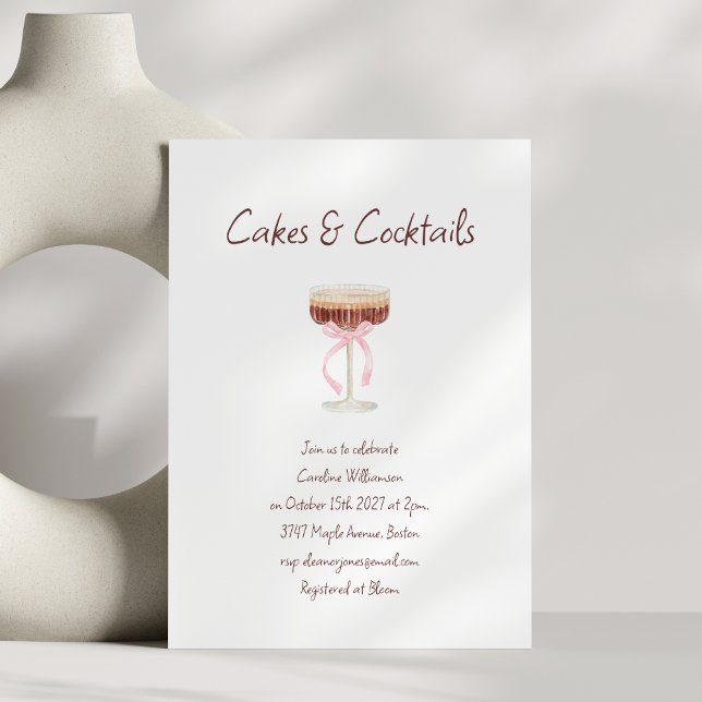 Cakes Cocktails Espresso Martini Pink Bow Party Invitation (Creator Uploaded)
