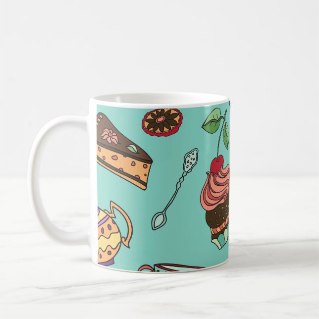 Cakes Confections: Vintage Seamless Pattern Coffee Mug (Left)