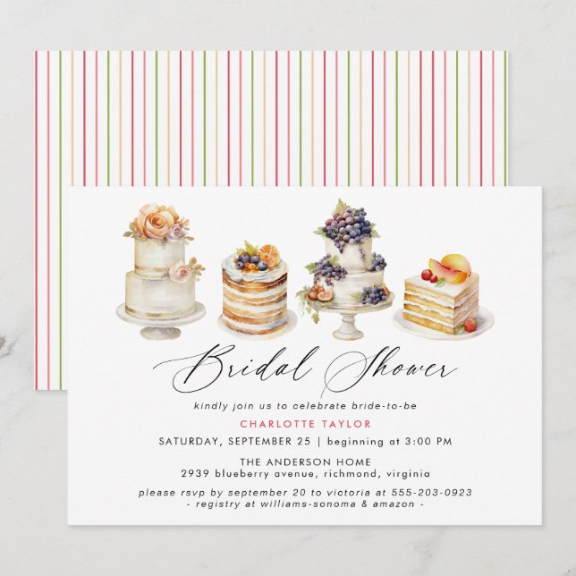 Cakes | Cute Bakery Dessert Theme Bridal Shower Invitation (Front/Back)