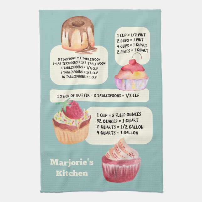 Cakes Kitchen Wisdom Conversions Personalised Tea Towel (Vertical)
