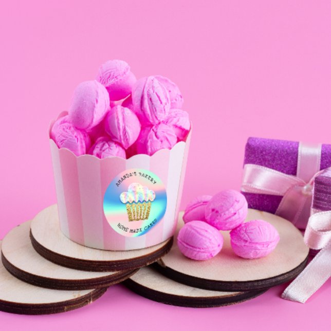 Cakes Sweet Cupcake Home Vegan Bakery Blue Gold  Classic Round Sticker (Creator Uploaded)