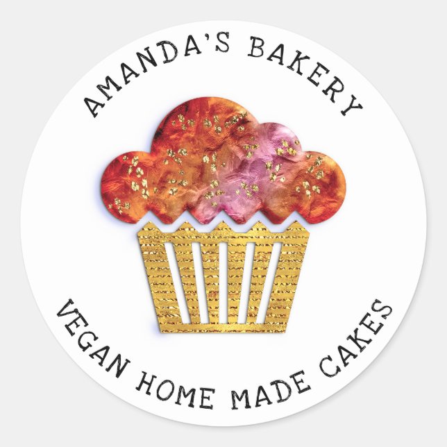Cakes Sweet Homemade Bakery Muffin Gold Coral Classic Round Sticker (Front)