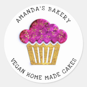 Cakes Sweet Homemade Bakery Muffin Gold Pink Classic Round Sticker
