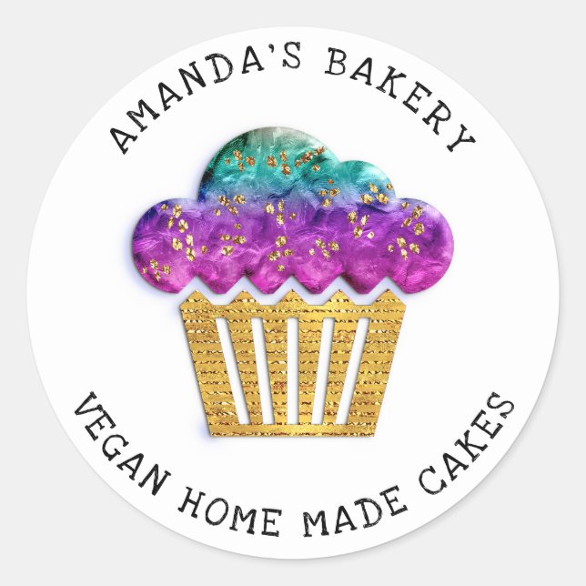 Cakes Sweet Homemade Bakery Muffin Gold Pinky Classic Round Sticker (Front)
