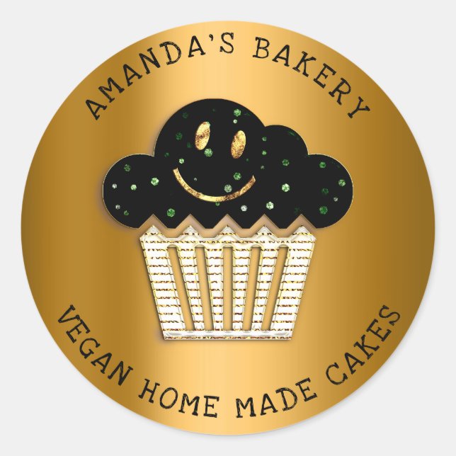 Cakes Sweet Homemade Bakery Muffin Smile Gold Classic Round Sticker (Front)