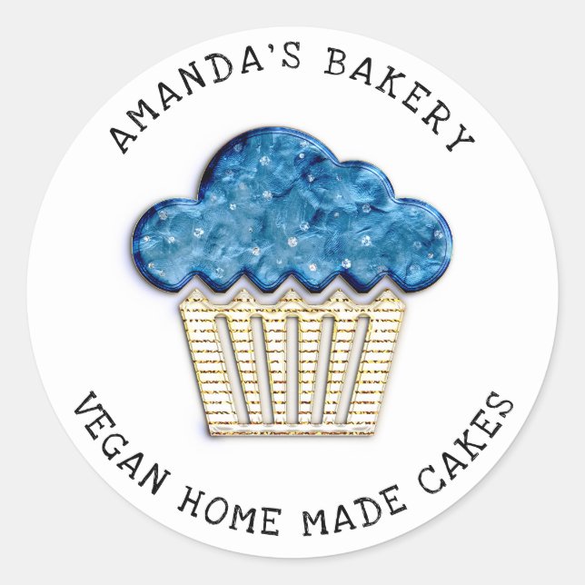 Cakes Sweet Homemade Vegan Bakery Muffins Blue Classic Round Sticker (Front)