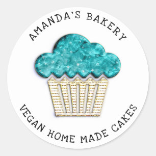 Cakes Sweet Homemade Vegan Bakery Muffins Teal Classic Round Sticker