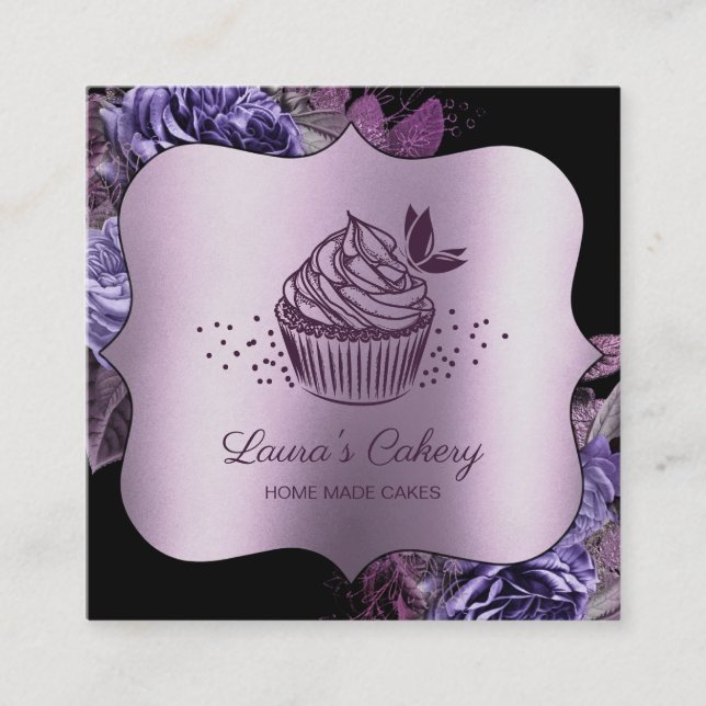 Cakes Sweets Cupcake  Bakery Girly Vintage Craft Square Business Card (Front)